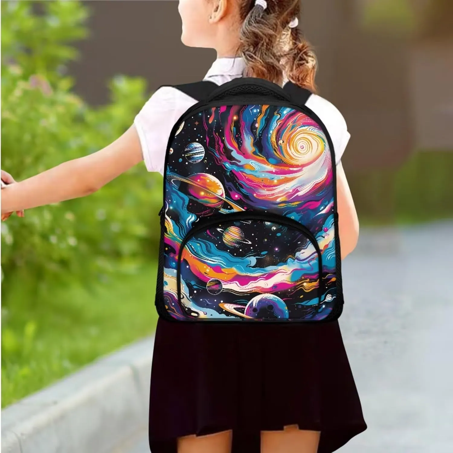 Colorful Galaxy Kids Bookbags for Girls Ages 9-11 Kids School Backpack with Lunch Box for Boys 3 In 1 School Back Pack Set for Elementary School Water Resistant Daypack