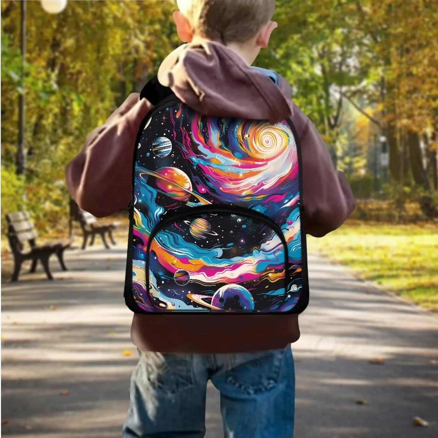 Colorful Galaxy Kids Bookbags for Girls Ages 9-11 Kids School Backpack with Lunch Box for Boys 3 In 1 School Back Pack Set for Elementary School Water Resistant Daypack