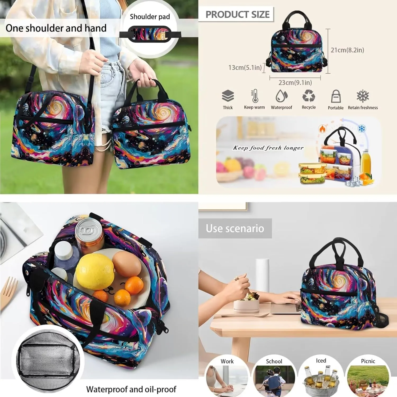 Colorful Galaxy Kids Bookbags for Girls Ages 9-11 Kids School Backpack with Lunch Box for Boys 3 In 1 School Back Pack Set for Elementary School Water Resistant Daypack