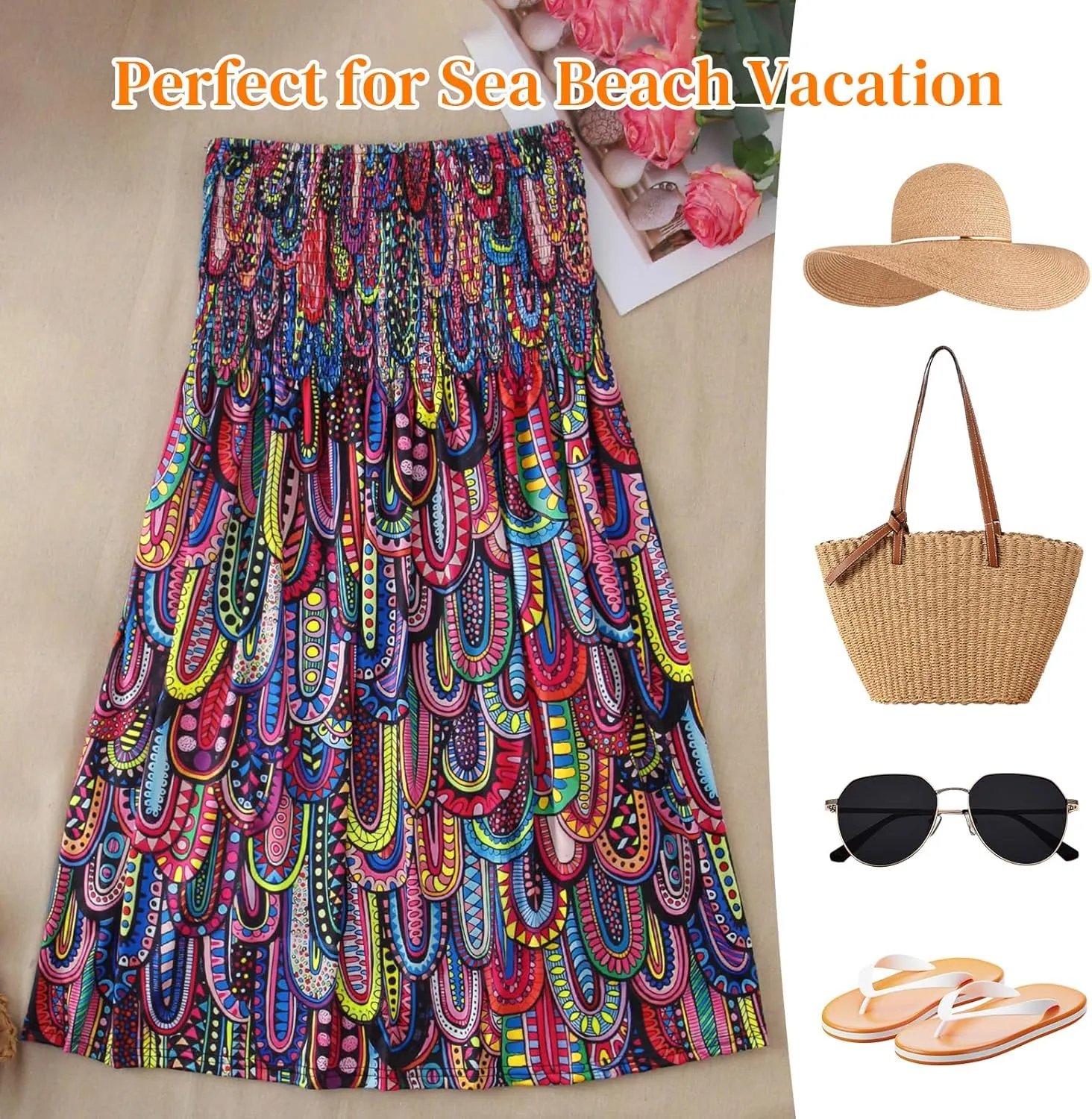 Comeon Women Tube Top Dress Strapless Summer Dress Cover Ups Pleated Off Shoulder Tunic Sundresses Sleeveless Casual Dresses