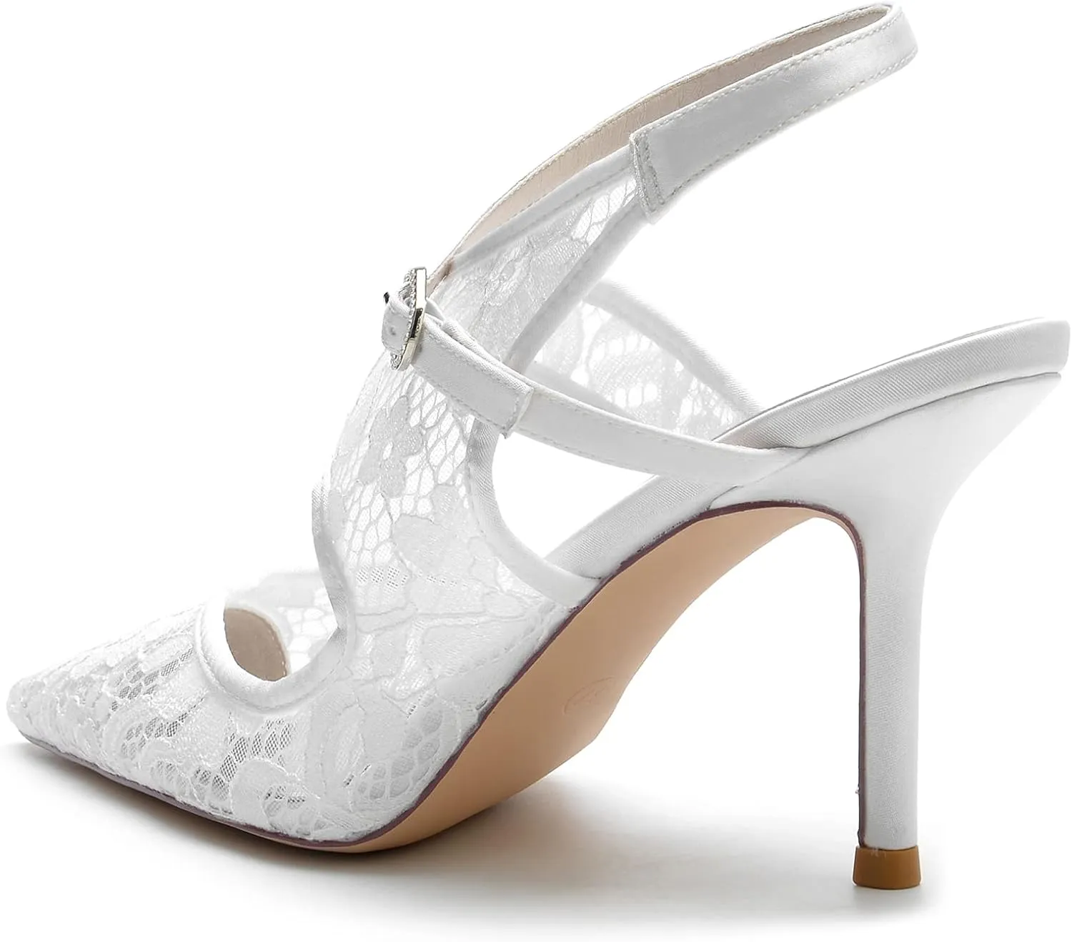 COMFASH 3.3'' Bridal Wedding Shoes Women Pointed Toe Stiletto Pumps Lace Satin Bridesmaids Prom Party Dress Pumps Sandals