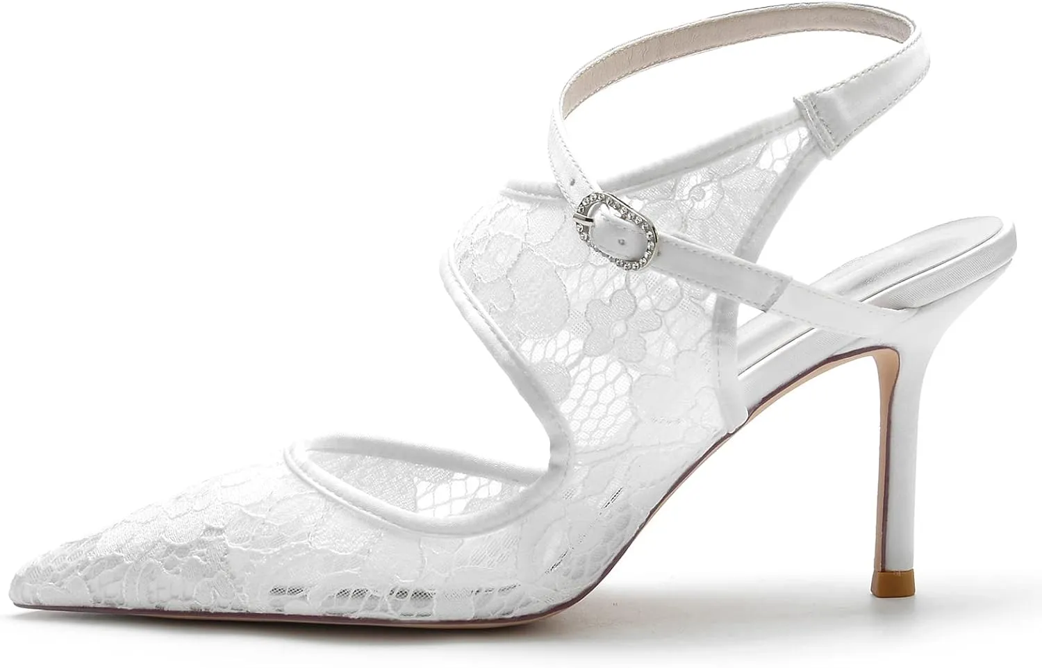 COMFASH 3.3'' Bridal Wedding Shoes Women Pointed Toe Stiletto Pumps Lace Satin Bridesmaids Prom Party Dress Pumps Sandals