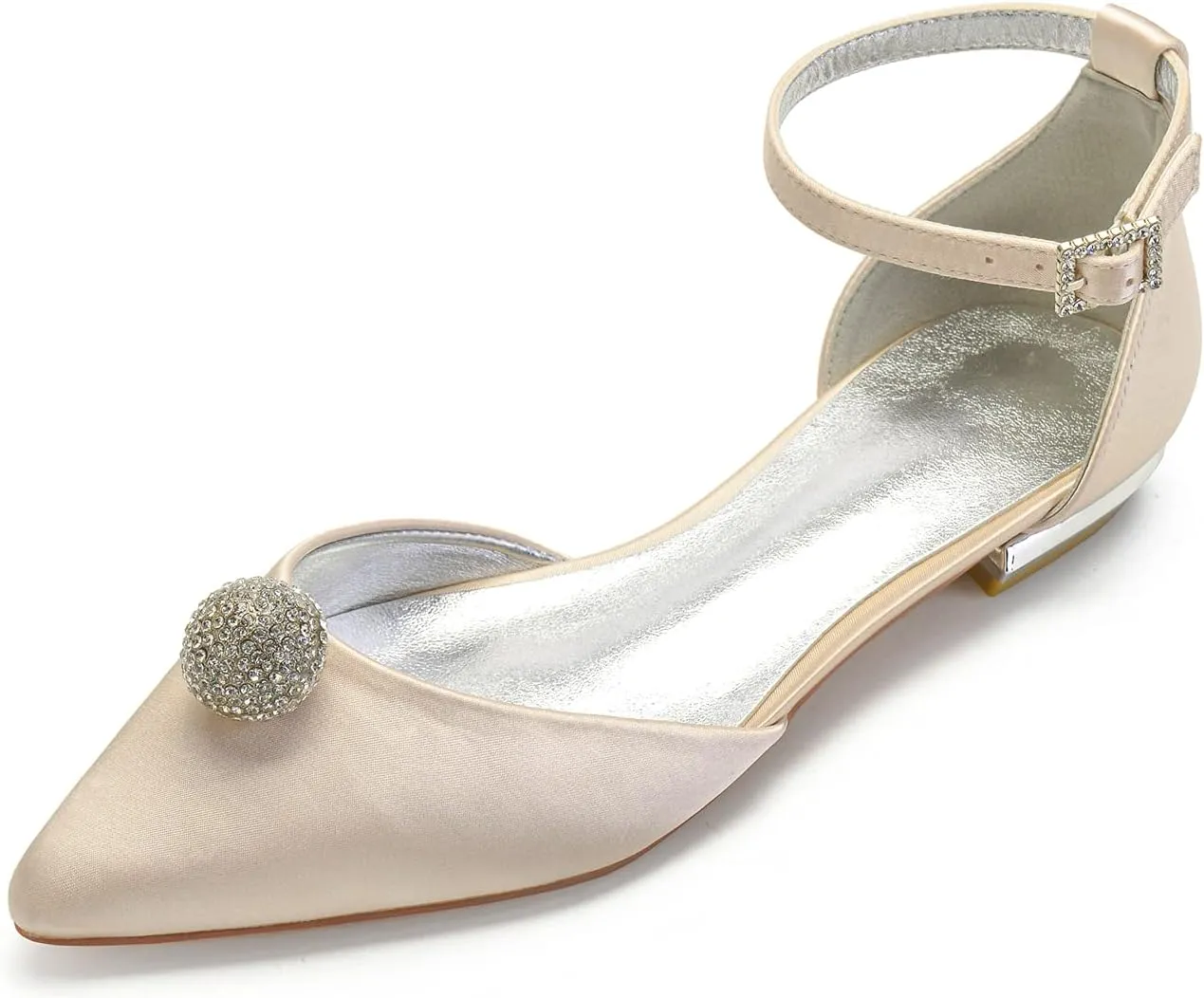 COMFASH Women's Wedding Flats Shoes Satin Pointed Toe Party Dress Bridesmaid Ballet Pumps,Champagne,5