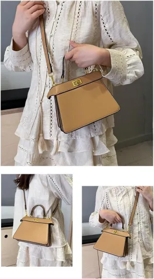 Commuter Crossbody Purse Solid Color Underarm Bag Designer Top Handle Handbag, Leather Satchel with Gold Hardware