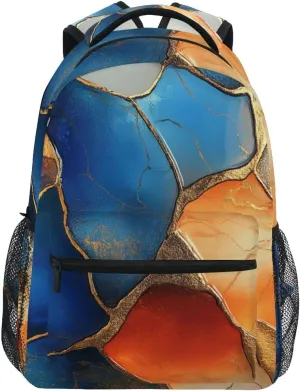 Cool Backpacks for Men Women Waterproof Diaper Bag Backpack with Chest Strap for Travel Trip Marble Orange Royal Blue