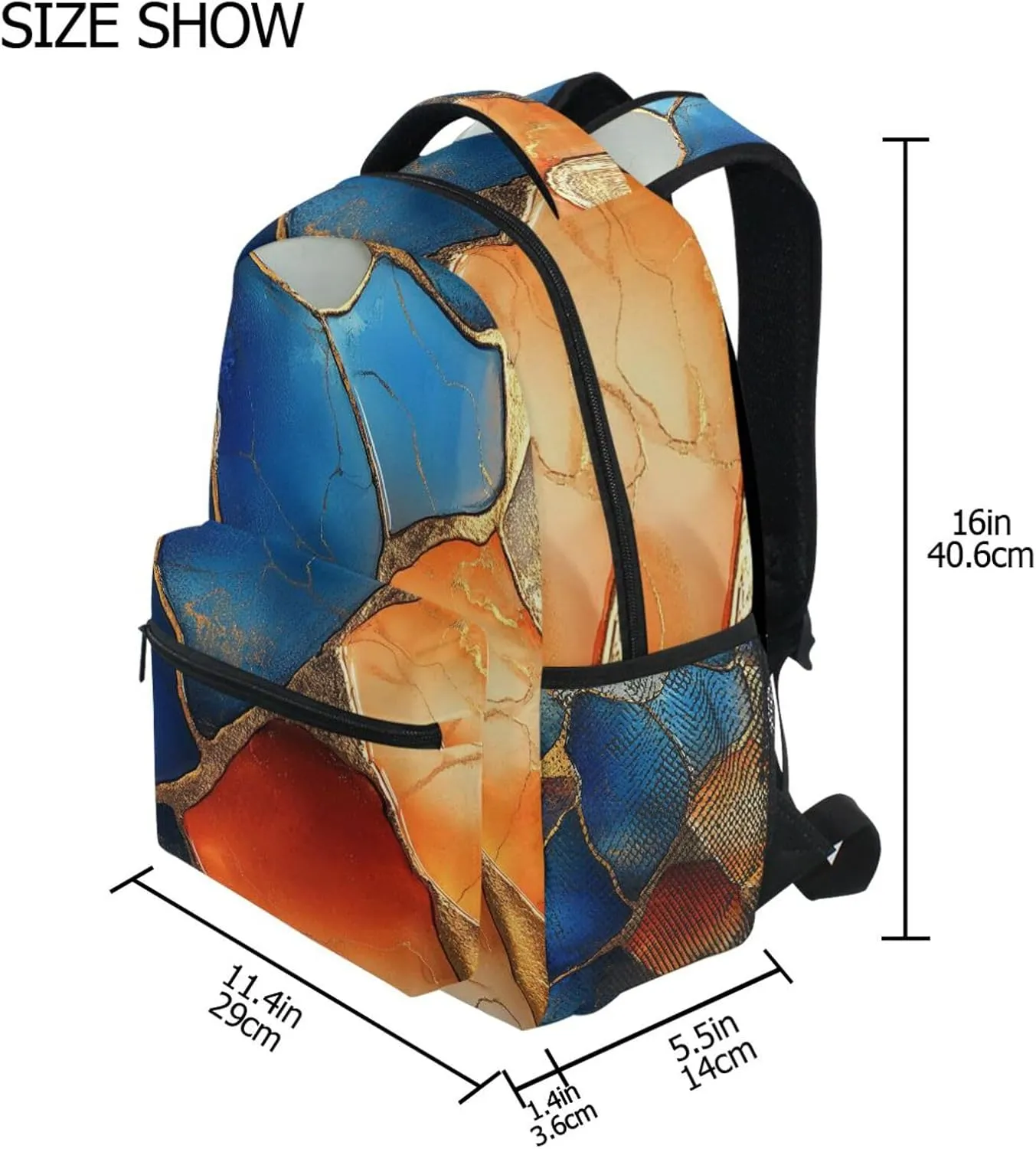 Cool Backpacks for Men Women Waterproof Diaper Bag Backpack with Chest Strap for Travel Trip Marble Orange Royal Blue