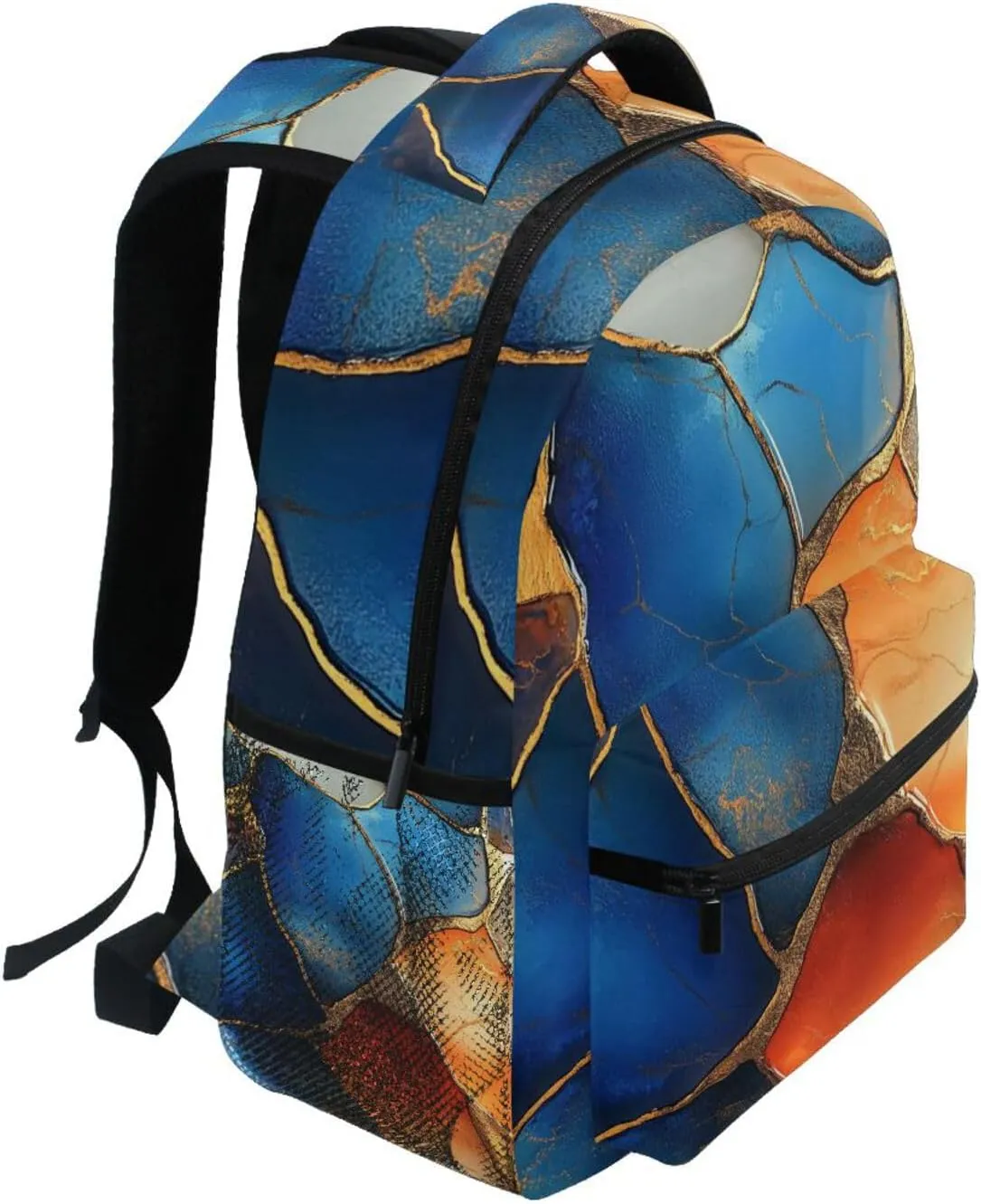 Cool Backpacks for Men Women Waterproof Diaper Bag Backpack with Chest Strap for Travel Trip Marble Orange Royal Blue