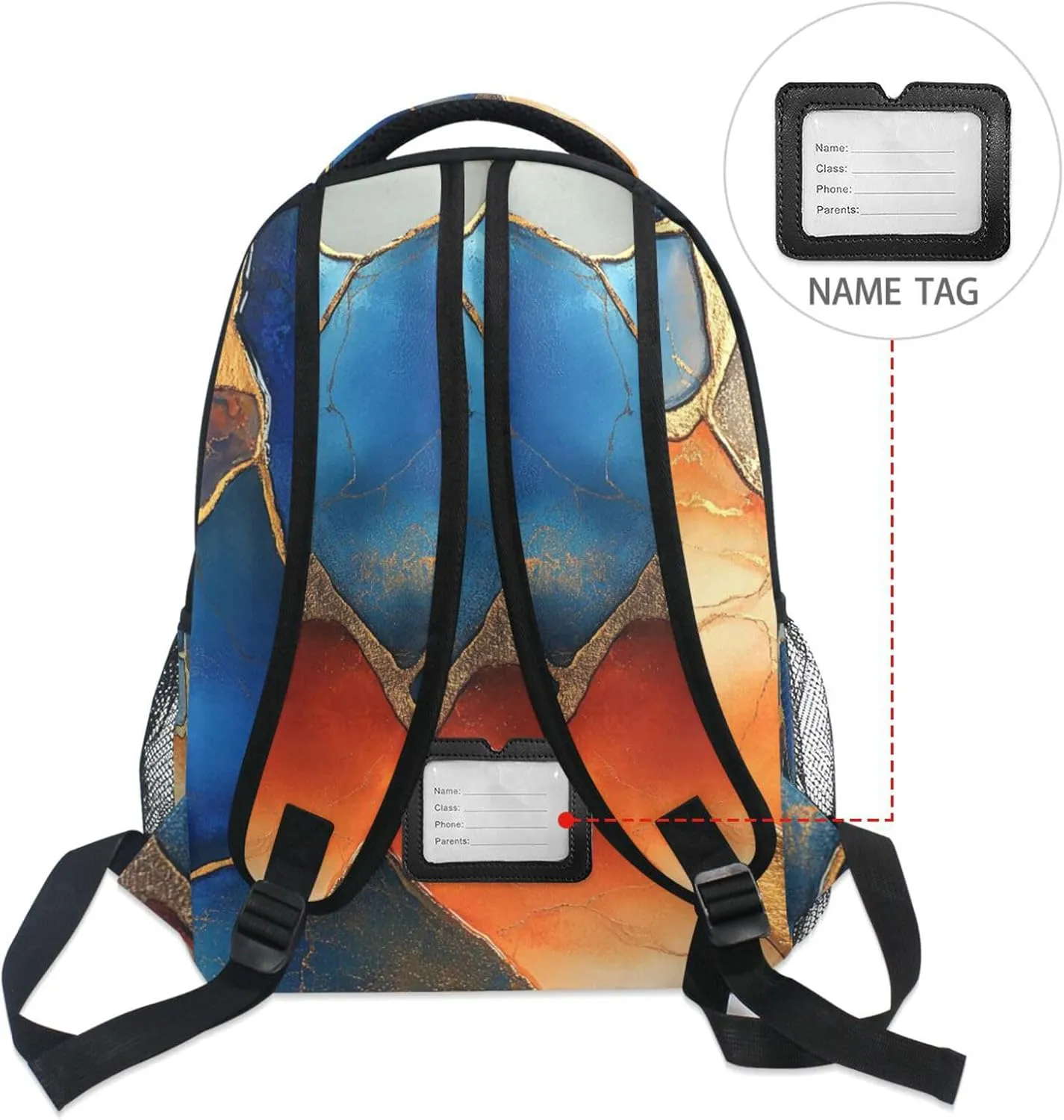 Cool Backpacks for Men Women Waterproof Diaper Bag Backpack with Chest Strap for Travel Trip Marble Orange Royal Blue