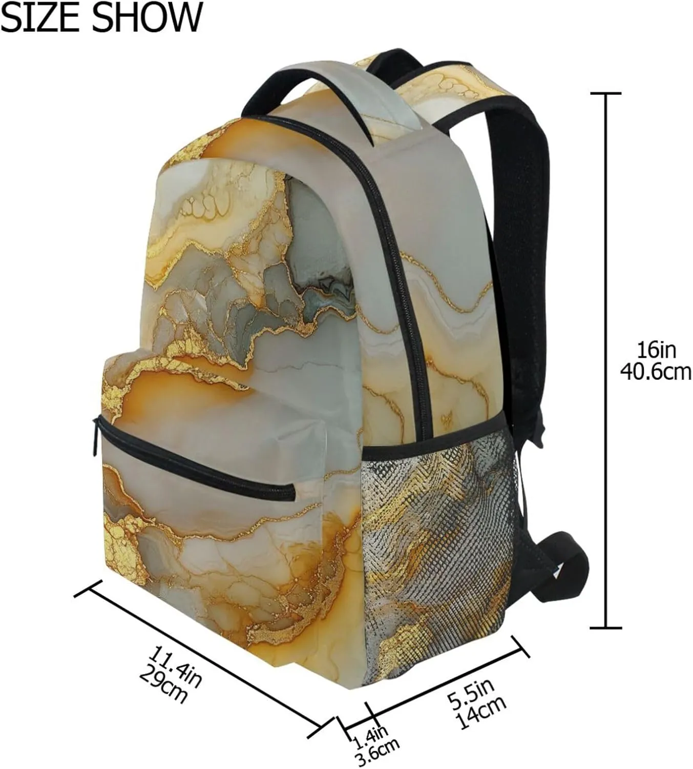 Cool Backpacks for Teens Boys Girls Waterproof School Book Bag with Chest Strap Gift Men & Women Marble Yellow Neutral