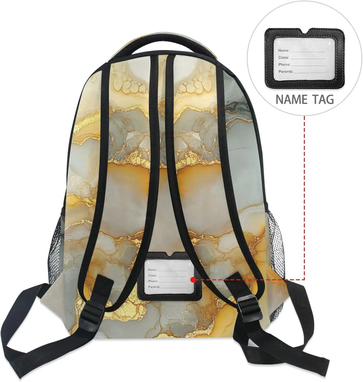 Cool Backpacks for Teens Boys Girls Waterproof School Book Bag with Chest Strap Gift Men & Women Marble Yellow Neutral
