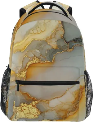 Cool Backpacks for Teens Boys Girls Waterproof School Book Bag with Chest Strap Gift Men & Women Marble Yellow Neutral