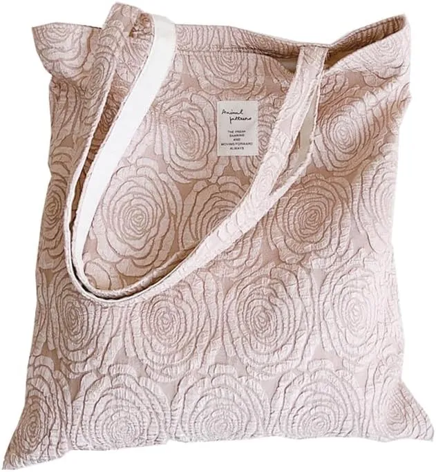 Cotton Canvas Tote Bag Reusable Soft Grocery Cloth Bag Floral Shoulder Bag for Beach Travel Shopping