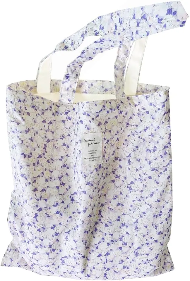 Cotton Canvas Tote Bag Reusable Soft Grocery Cloth Bag Floral Shoulder Bag for Beach Travel Shopping