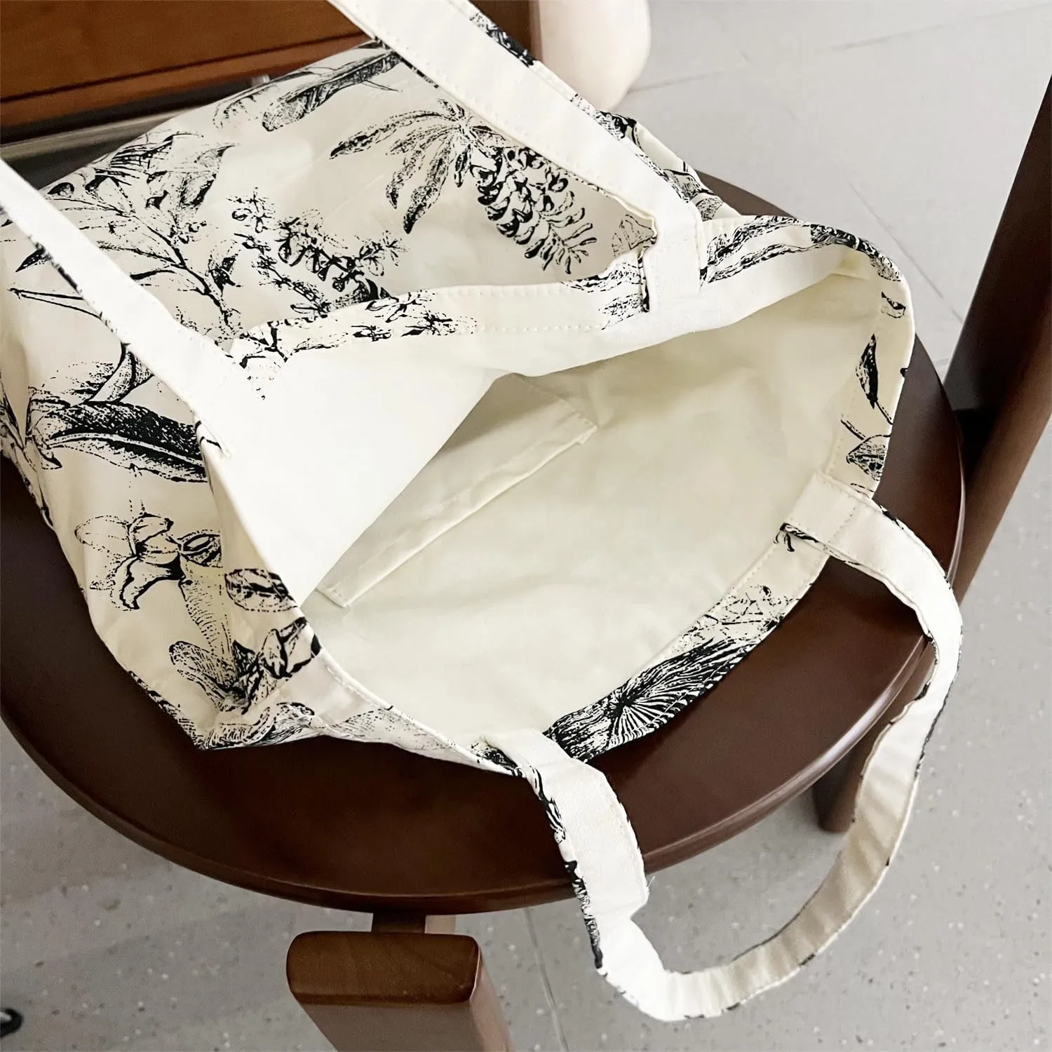 Cotton Canvas Tote Bag Reusable Soft Grocery Cloth Bag Floral Shoulder Bag for Beach Travel Shopping
