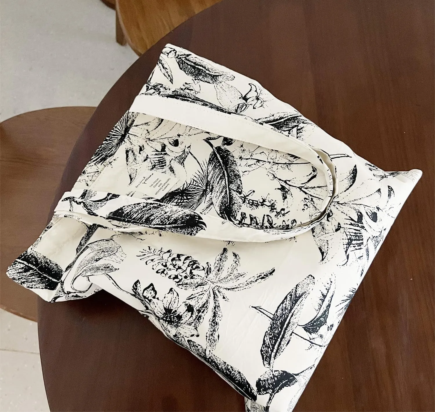 Cotton Canvas Tote Bag Reusable Soft Grocery Cloth Bag Floral Shoulder Bag for Beach Travel Shopping