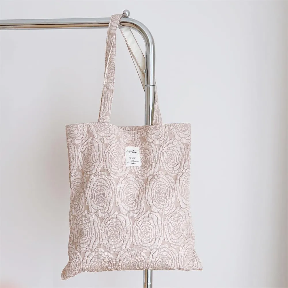 Cotton Canvas Tote Bag Reusable Soft Grocery Cloth Bag Floral Shoulder Bag for Beach Travel Shopping