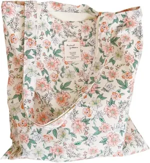 Cotton Canvas Tote Bag Reusable Soft Grocery Cloth Bag Floral Shoulder Bag for Beach Travel Shopping