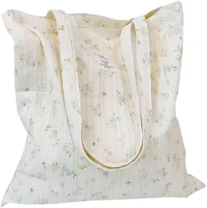 Cotton Canvas Tote Bag Reusable Soft Grocery Cloth Bag Floral Shoulder Bag for Beach Travel Shopping