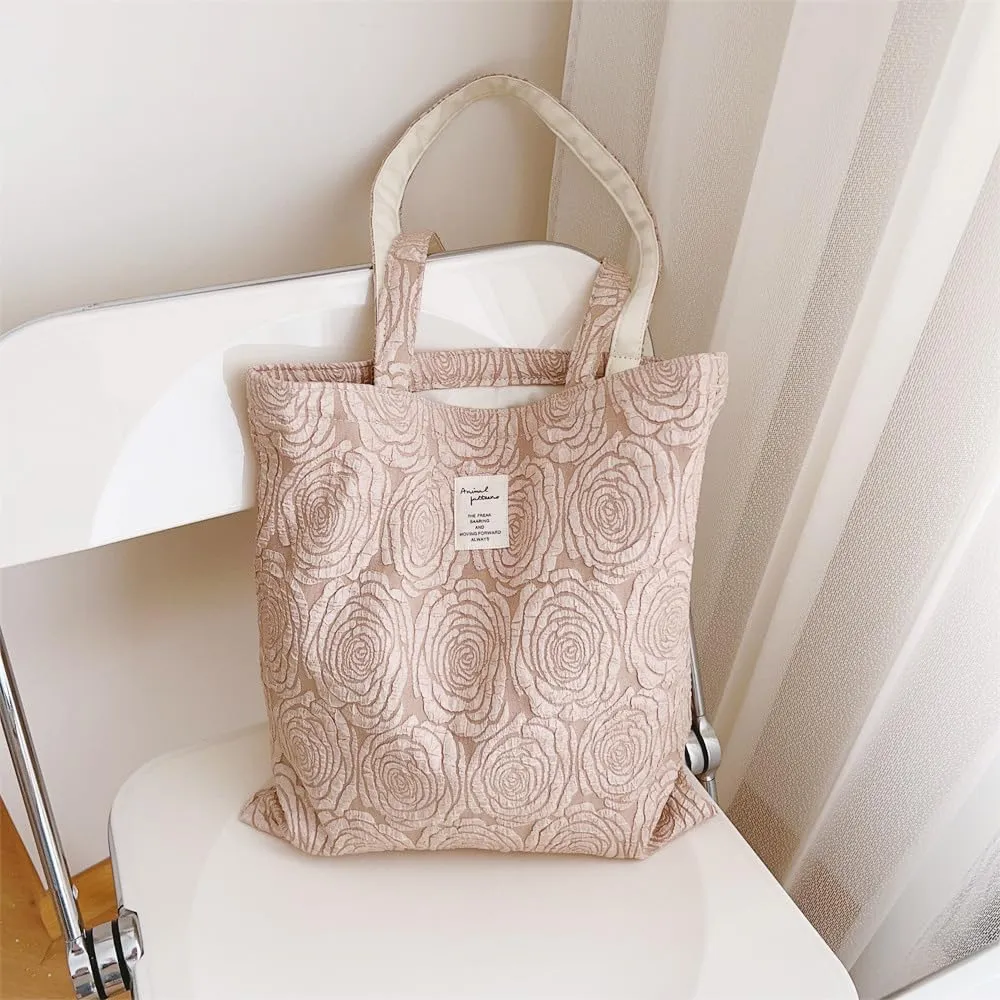 Cotton Canvas Tote Bag Reusable Soft Grocery Cloth Bag Floral Shoulder Bag for Beach Travel Shopping