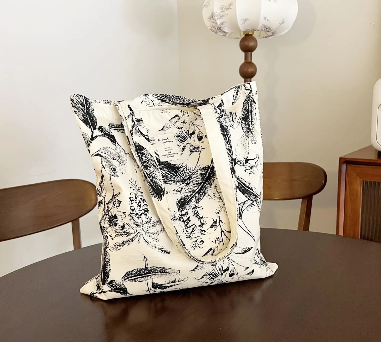 Cotton Canvas Tote Bag Reusable Soft Grocery Cloth Bag Floral Shoulder Bag for Beach Travel Shopping