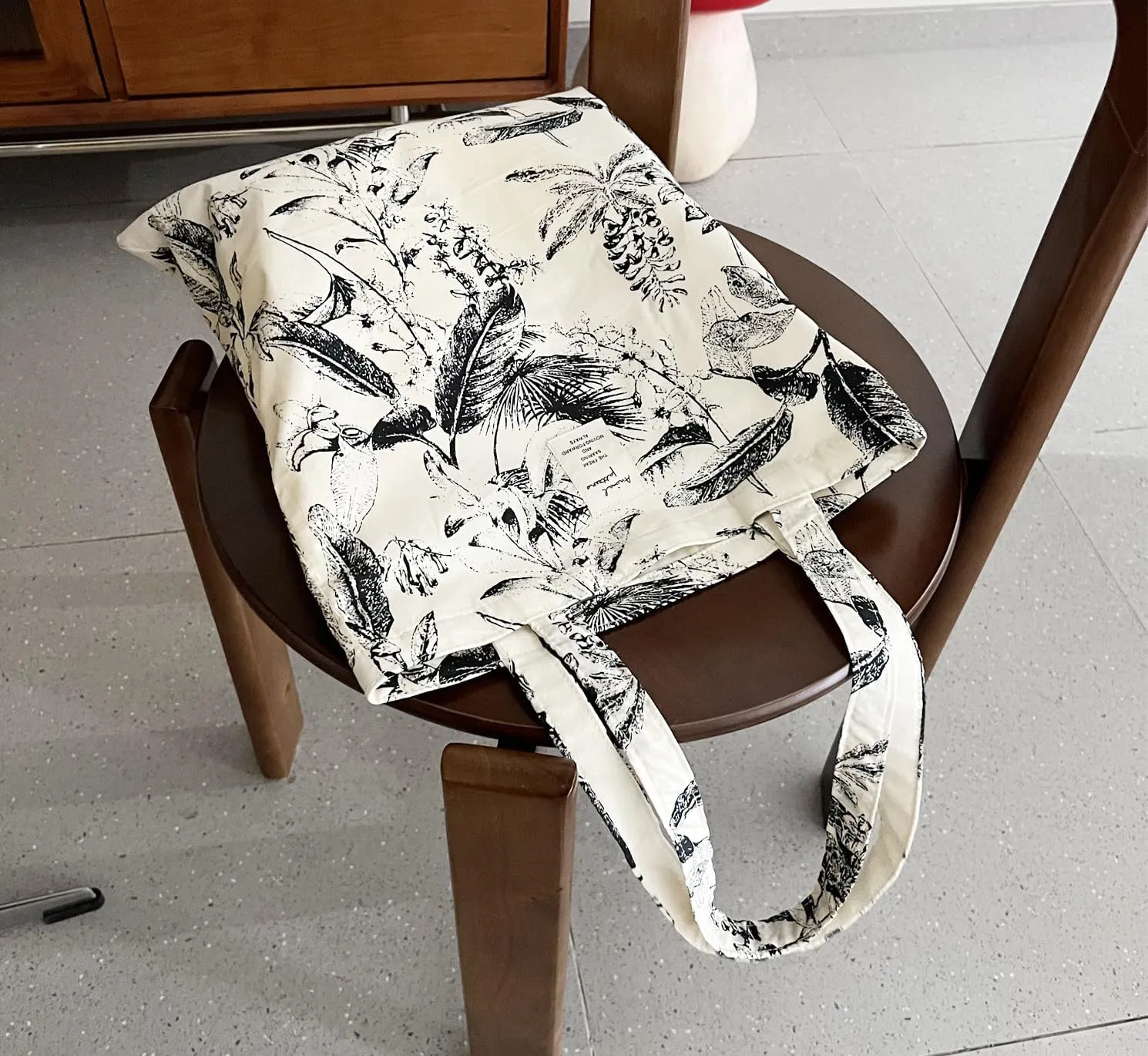 Cotton Canvas Tote Bag Reusable Soft Grocery Cloth Bag Floral Shoulder Bag for Beach Travel Shopping