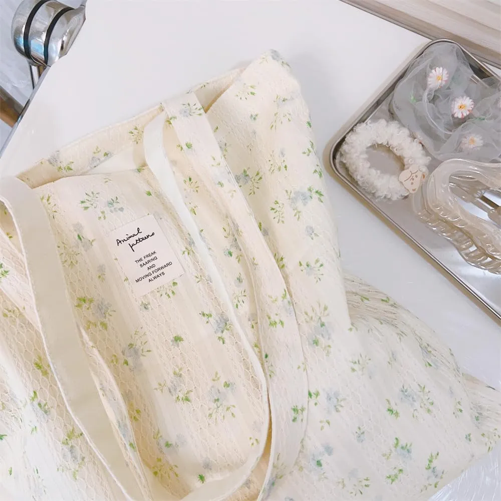 Cotton Canvas Tote Bag Reusable Soft Grocery Cloth Bag Floral Shoulder Bag for Beach Travel Shopping