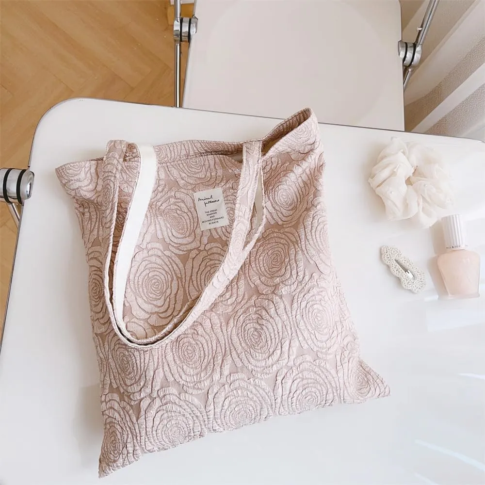 Cotton Canvas Tote Bag Reusable Soft Grocery Cloth Bag Floral Shoulder Bag for Beach Travel Shopping