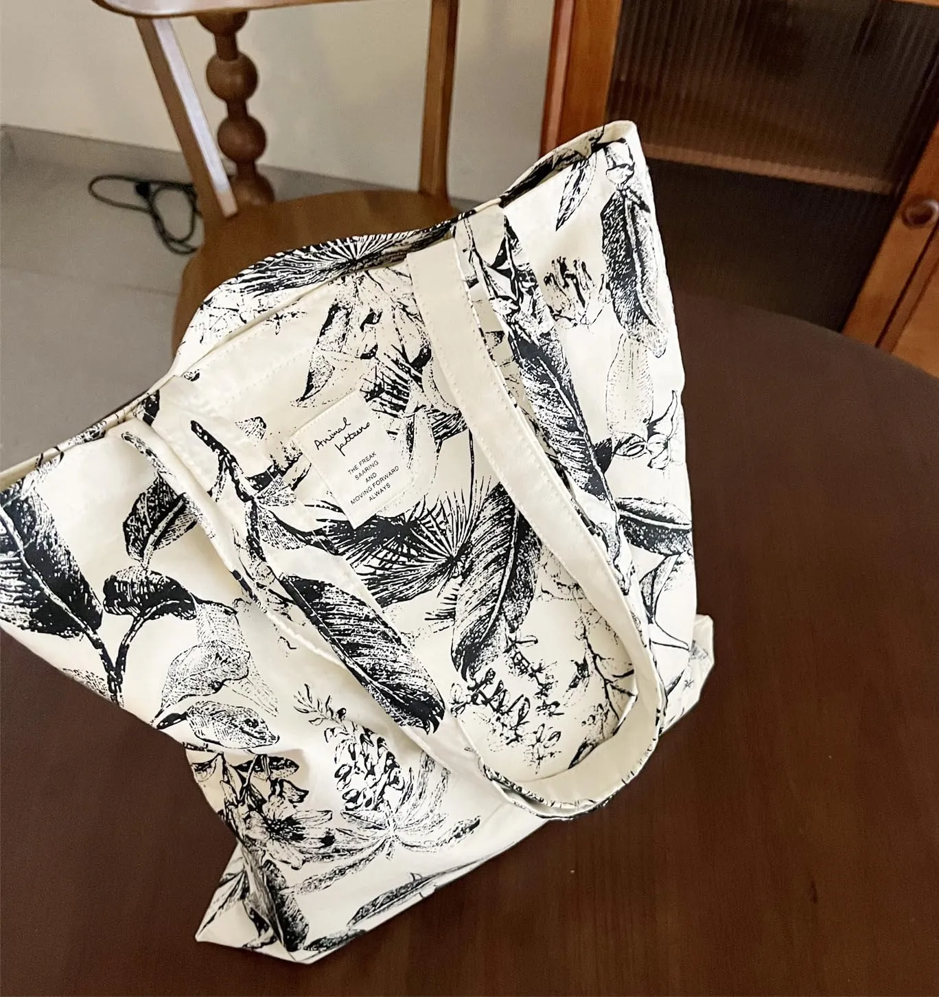 Cotton Canvas Tote Bag Reusable Soft Grocery Cloth Bag Floral Shoulder Bag for Beach Travel Shopping
