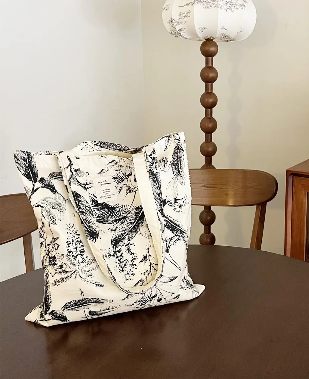 Cotton Canvas Tote Bag Reusable Soft Grocery Cloth Bag Floral Shoulder Bag for Beach Travel Shopping