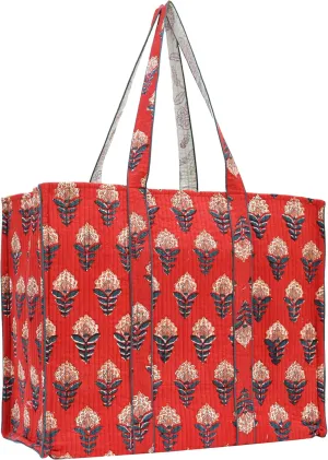 Cotton Hand Block Floral Print Tote For Women Handbag For Work Laptop Bag Foldable Travel Beach Shoulder bag