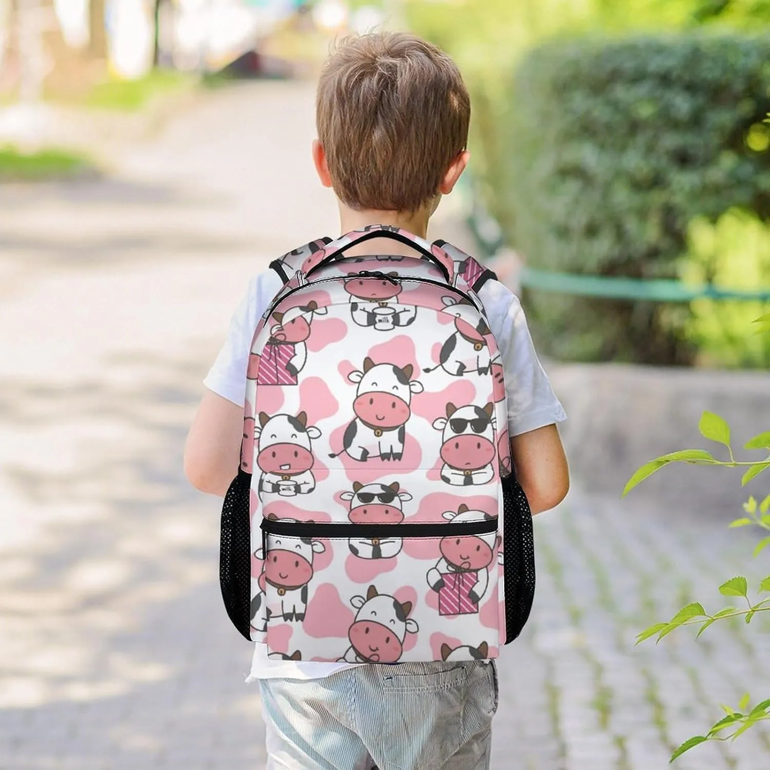 Cow Backpacks for Girls - 16 Inch Cute Backpack for School - Pink, Large Capacity, Durable, Lightweight Bookbag for Kids Travel
