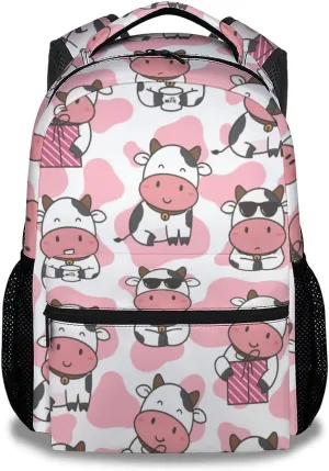 Cow Backpacks for Girls - 16 Inch Cute Backpack for School - Pink, Large Capacity, Durable, Lightweight Bookbag for Kids Travel