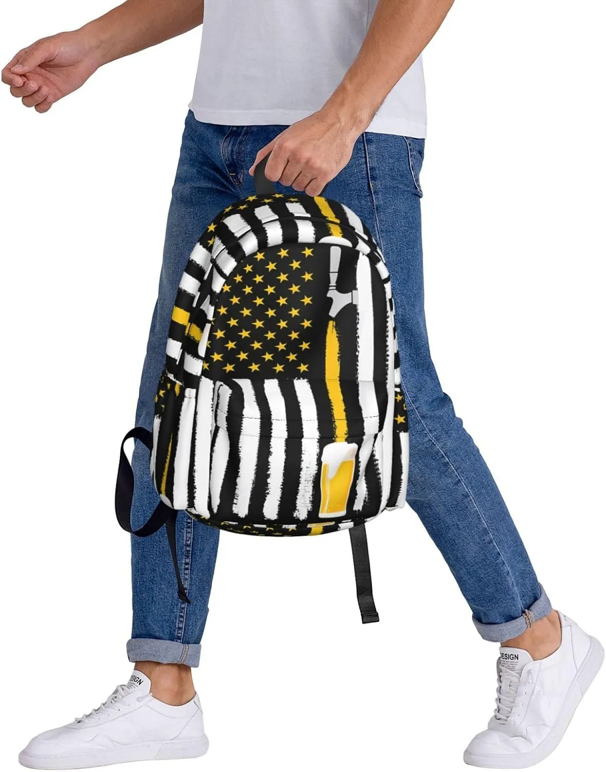 Craft Beer American Flag USA 4th July Brewery Casual Backpacks Large Travel Backpack Laptop Rucksack Sports Daypack Adjustable Strap Bag for Camping Hiking