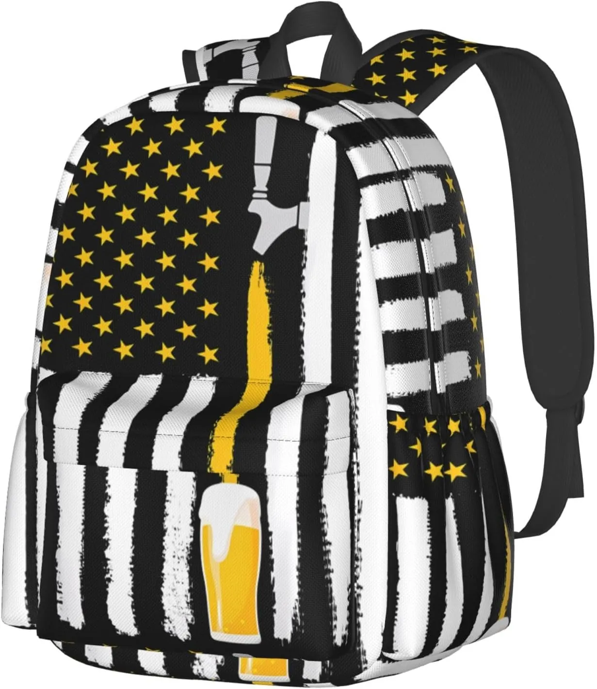 Craft Beer American Flag USA 4th July Brewery Casual Backpacks Large Travel Backpack Laptop Rucksack Sports Daypack Adjustable Strap Bag for Camping Hiking
