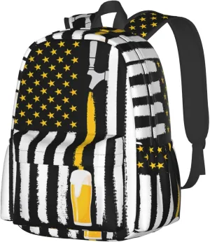 Craft Beer American Flag USA 4th July Brewery Casual Backpacks Large Travel Backpack Laptop Rucksack Sports Daypack Adjustable Strap Bag for Camping Hiking