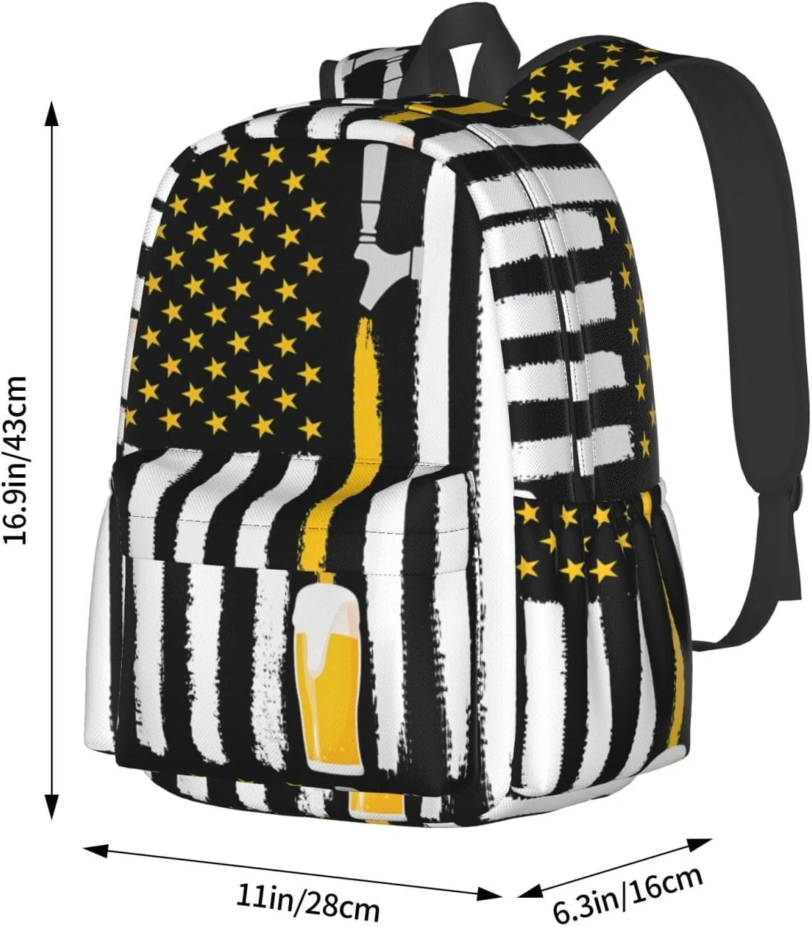 Craft Beer American Flag USA 4th July Brewery Casual Backpacks Large Travel Backpack Laptop Rucksack Sports Daypack Adjustable Strap Bag for Camping Hiking