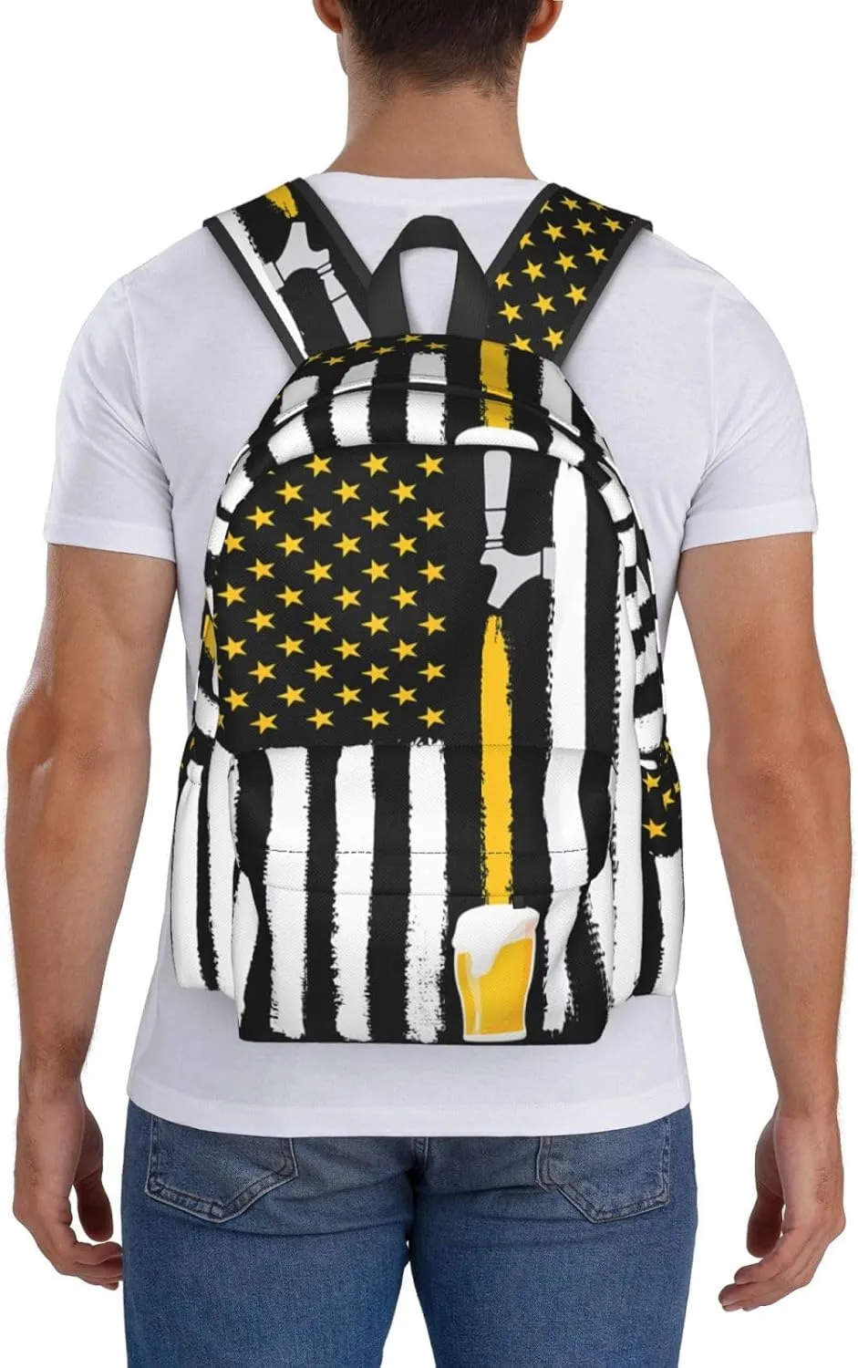 Craft Beer American Flag USA 4th July Brewery Casual Backpacks Large Travel Backpack Laptop Rucksack Sports Daypack Adjustable Strap Bag for Camping Hiking
