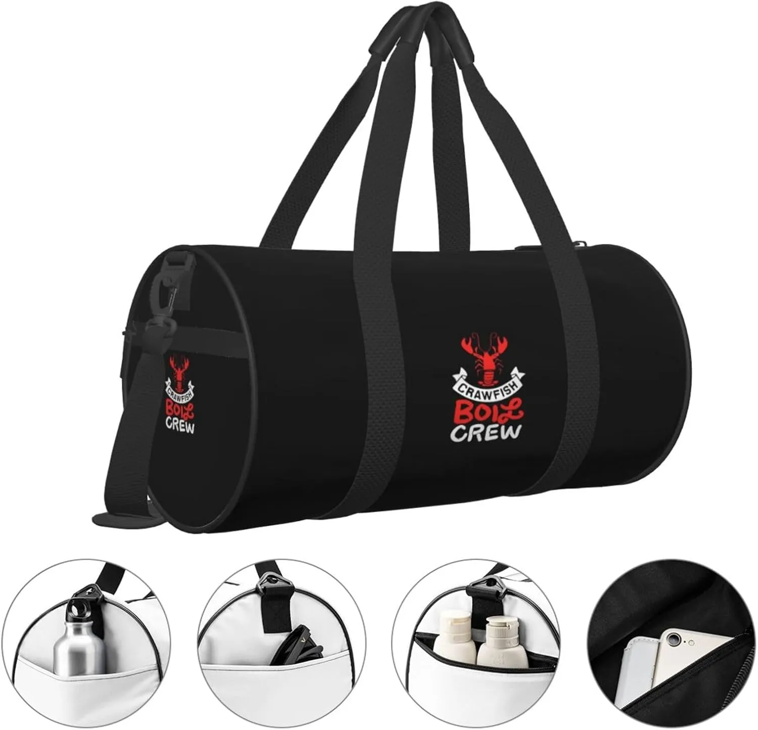 Crawfish Boil Crew Travel Luggage Duffel Bag Sports Rolling Foldable Duffel Bag, Black