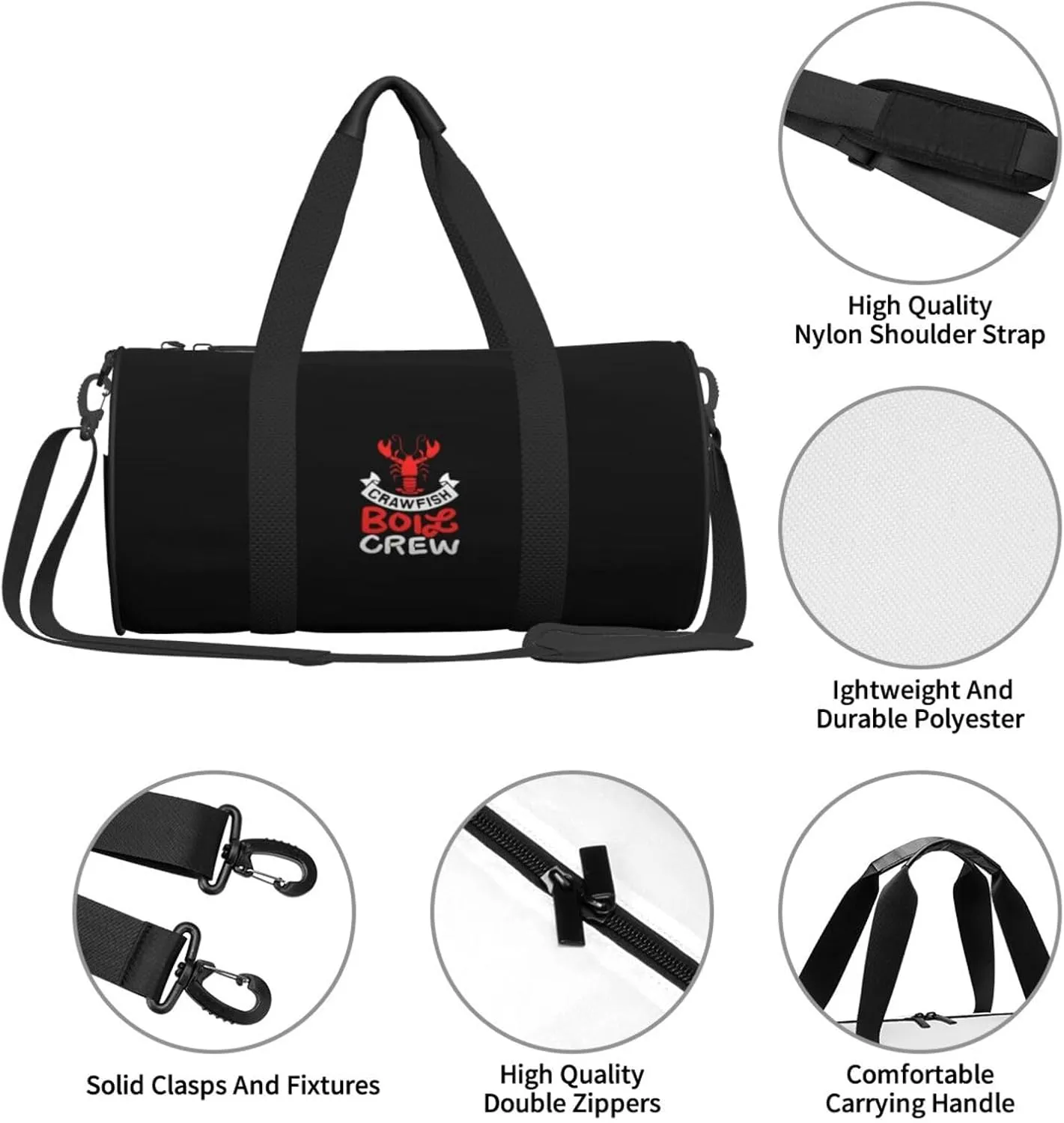 Crawfish Boil Crew Travel Luggage Duffel Bag Sports Rolling Foldable Duffel Bag, Black