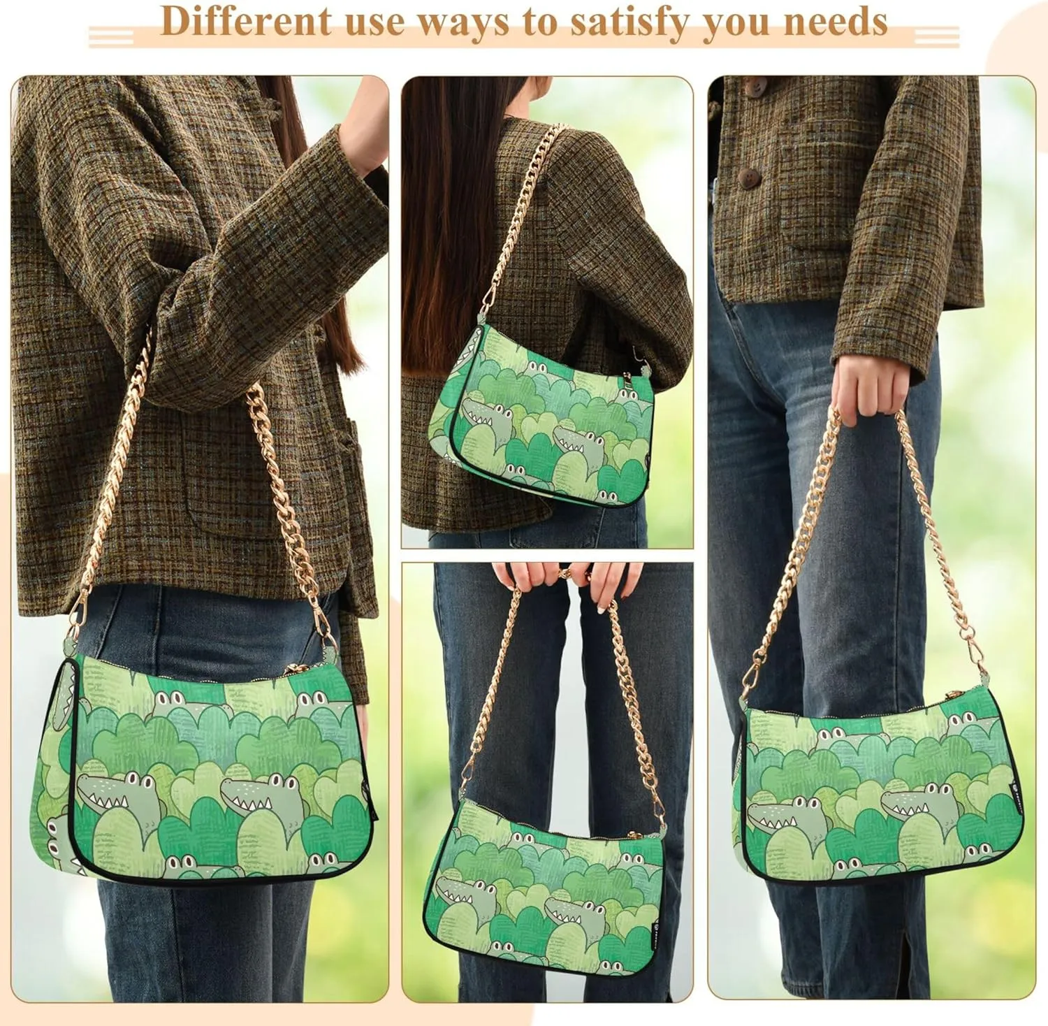 Crocodile Bush Green Cute Purse Bag Small Hobo Bag Women Small Handbag Chain Shoulder Bags Formal