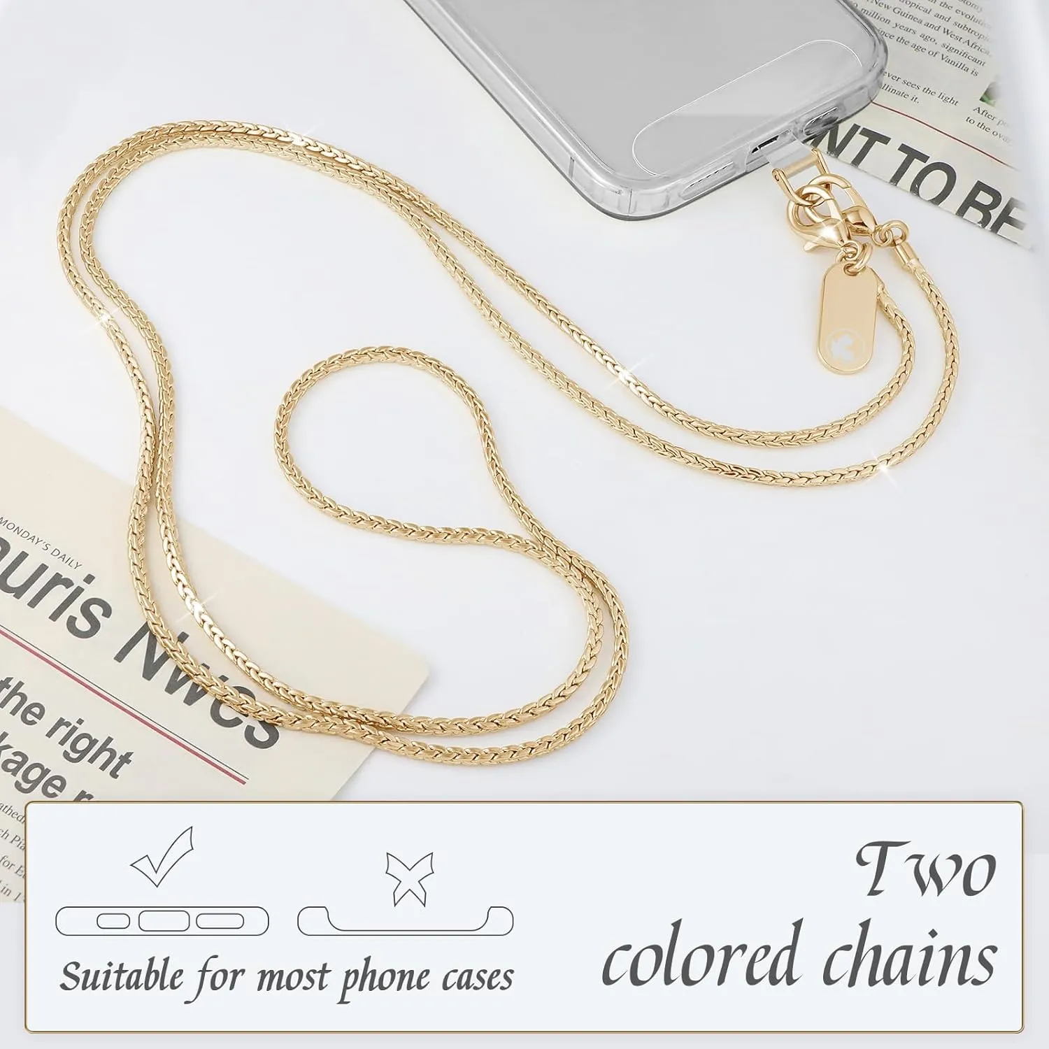 Crossbody Phone Strap Detachable Phone Chain Strap Crossbody Phone Lanyard Chain for Women (Pale Gold)