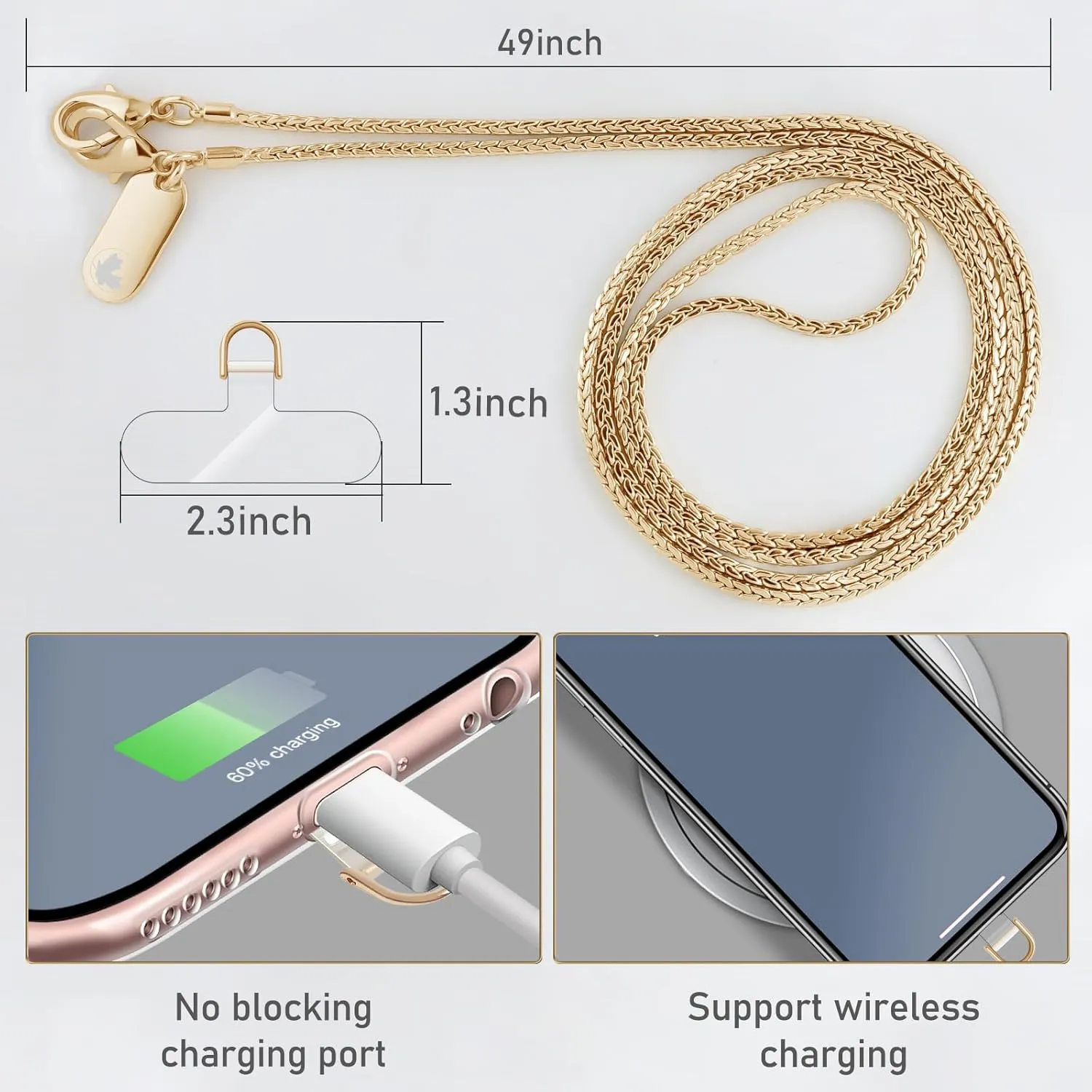 Crossbody Phone Strap Detachable Phone Chain Strap Crossbody Phone Lanyard Chain for Women (Pale Gold)