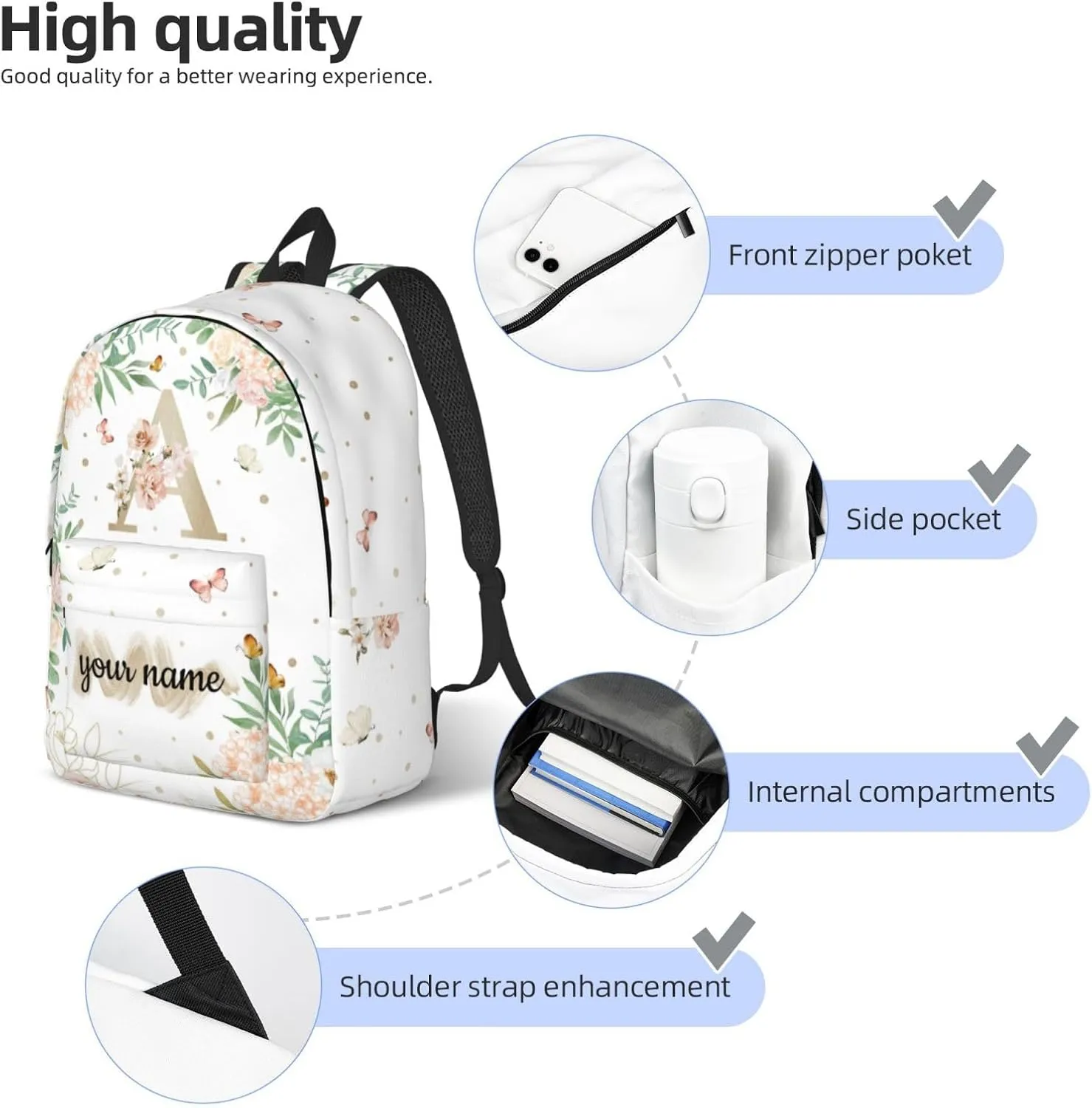Custom Backpack for Men Women, Personalized Backpack with Name, Customized Casual Backpacks Gifts for Picnic Travel Camping Work 16in