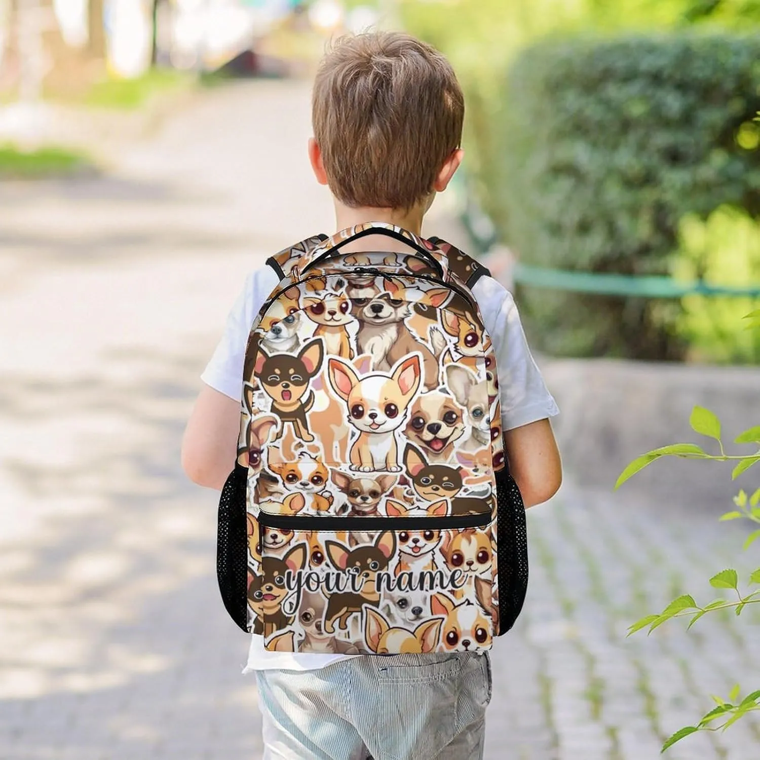 Custom Chihuahua Backpack for Girls, 16 Inch Brown Backpacks for School, Cute Lightweight Bookbag for Kids