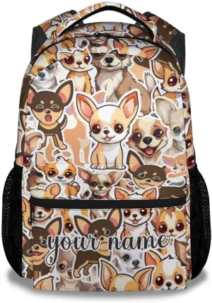 Custom Chihuahua Backpack for Girls, 16 Inch Brown Backpacks for School, Cute Lightweight Bookbag for Kids