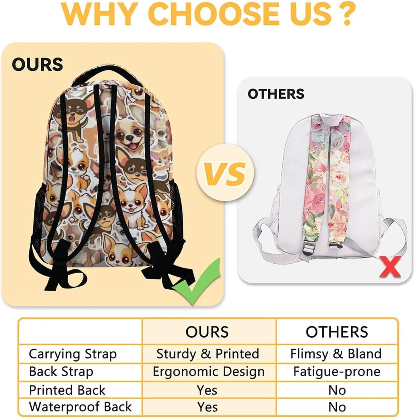 Custom Chihuahua Backpack for Girls, 16 Inch Brown Backpacks for School, Cute Lightweight Bookbag for Kids