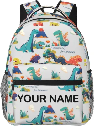 Custom Cute Dinosaur Backpack,Personalized Cartoon Daypacks With Name/Text,Customized Laptop Backpack For Women Men,Large Capacity Casual Travel Computer Bag For Work Travel Camping