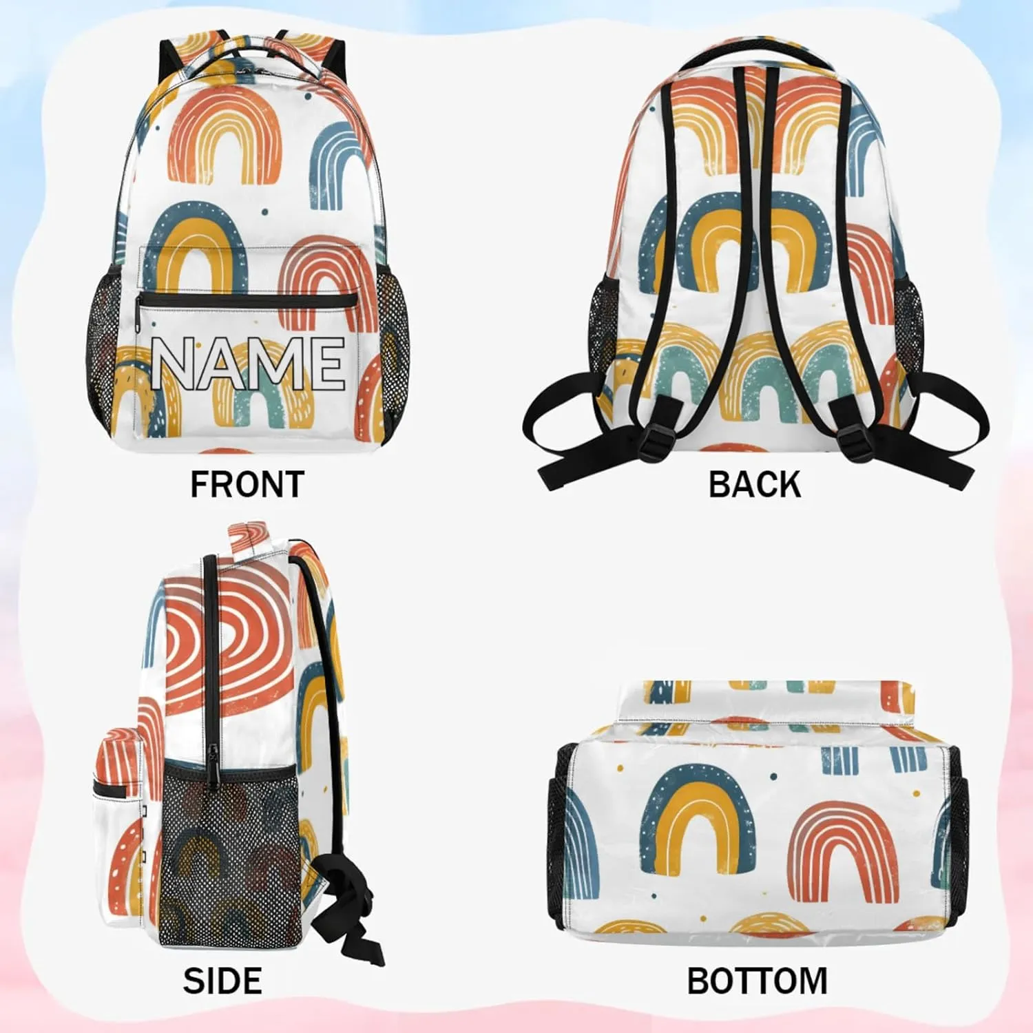 Custom Fun Rainbow Backpack with Name Personalized Waterproof Casual Daypack Abstract Creative Customize Laptop Backpacks for Women Men