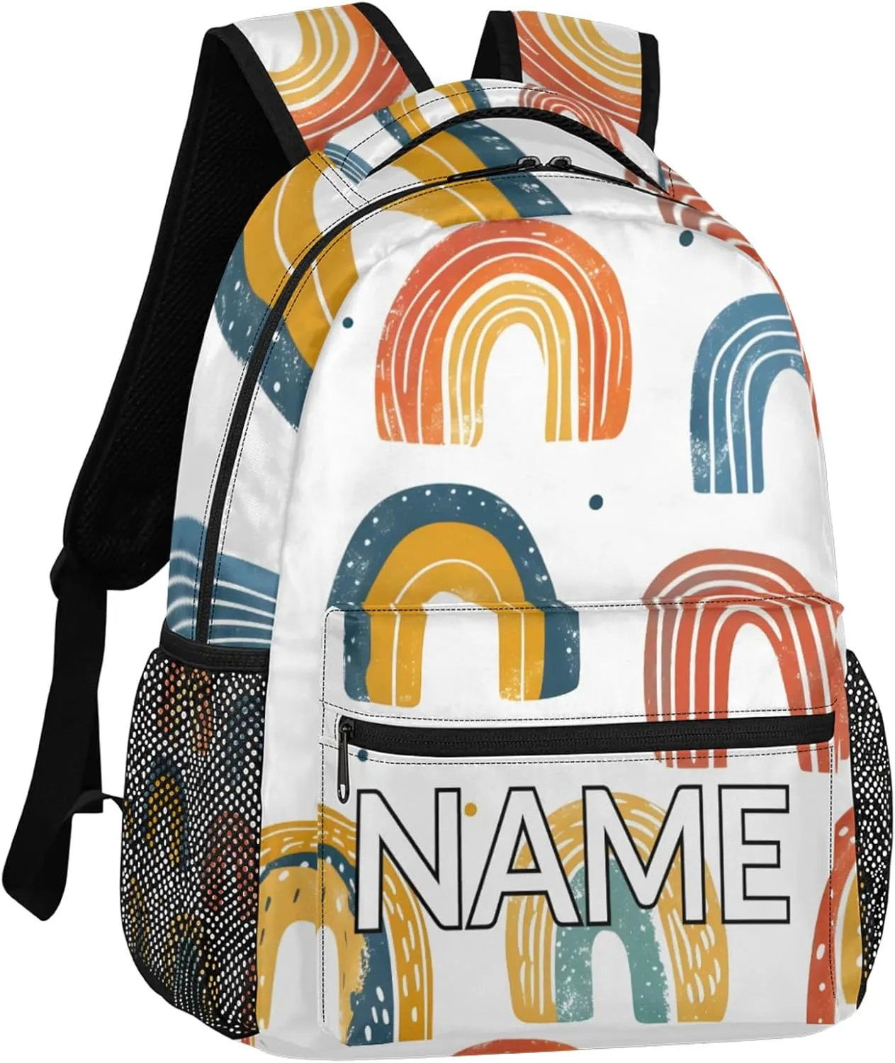 Custom Fun Rainbow Backpack with Name Personalized Waterproof Casual Daypack Abstract Creative Customize Laptop Backpacks for Women Men