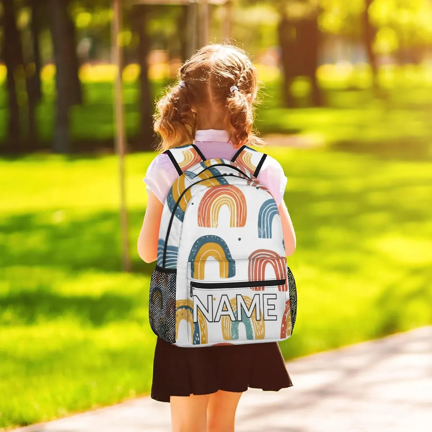 Custom Fun Rainbow Backpack with Name Personalized Waterproof Casual Daypack Abstract Creative Customize Laptop Backpacks for Women Men